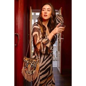 Tiger Shaped Beaded Crossbody Bag